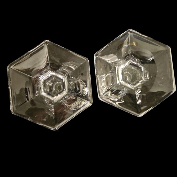 Vintage Clear Pressed Glass Hexagon Base Taper Candle Holders Set of 2 - Picture 3 of 4